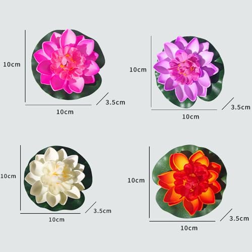 4pcs Artificial Lotus Flowers Water Lilies for Pond Pool, Realistic Floating Foam Lotus Flowers with Lily Pads for Ponds, 4" Lifelike Water Lilies for Fountain Garden Pond Decoration