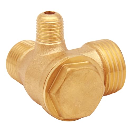 Uenede Solid Brass 3-Port Air Compressor Check Valve G1/8" x G3/8" x G1/2" Male Threaded Tube Connector Non-Return Valve