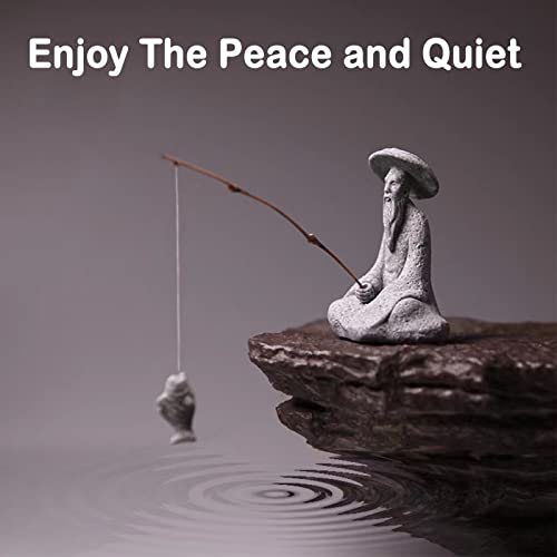 livelyfish Mini Fisherman Statue Asian Zen Decoration Sitting Fishing Figurines Sandstone Vintage Ornament for Aquarium Fish Tank Pot Garden Home Japanese Decor (B2) - color: B2