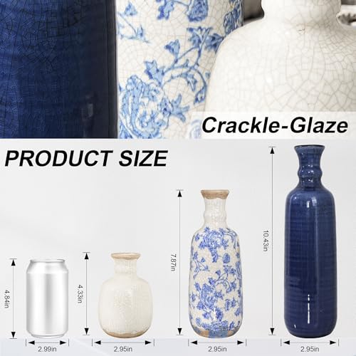 Ceramic Vase Set, 3Pcs Flower Vases for Modern Boho Farmhouse Decor, Decorative Vases for Pampas Grass & Dried Flowers, Distressed Finish - color: D