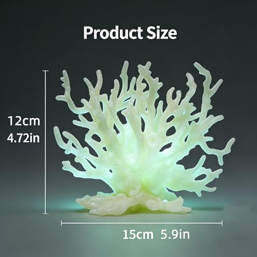 Artificial Coral Aquarium Ornament - PVC Fish Tank Decor for Aquascaping (5.9x5.12x2.17 Inch) - Glow-in-the-Dark-Beige - color: Glow-in-the-dark-beige
