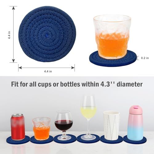 ABenkle 8 Pcs Drink Coasters with Holder, Cotton Woven Absorbent Coasters for Drinks, Minimalist Home Decor Coaster Set for Wooden Tabletop Protection Table, 4.3 inches - color: Navy Blue, size: 8 Pcs