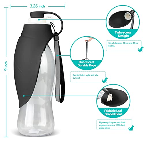TIOVERY Dog Water Bottle, Portable Pet Water Dispenser Feeder Leak Proof with Drinking Cup Dish Bowl for Outdoor Walking, Hiking, Travel, 20OZ Water Bottle Fit for Small to Large Dogs and Cats Black - color: Black