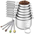12PCS Measuring Cups and Spoons Set, 7 Stainless Steel Nesting Measuring Cups & 5 Mini Measuring Spoons for Cooking Baking, Dry and Liquid Ingredients Measurement - size: 12PCS Set
