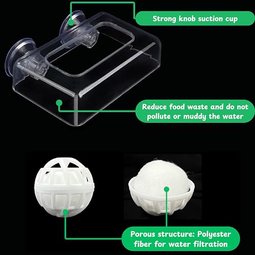 Acrylic Fish Feeding Box Ring for Turtle with Filter Ball Set, Fish Feeder Ring and Nitrifying Ball, Betta Feeding Floating, Turtle Enrichment Toys, Floating Betta Food Holder (Clear, L) - size: Large Box Ring