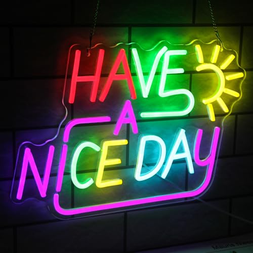 Have A Nice Day Neon Sign for Wall Colorful Letter Neon Light Sun LED Neon Lights Signs Dimmable Words Light Up Signs for Bedroom Living Room School Office Dorm Party Decor Kids Gifts - color: Colorful