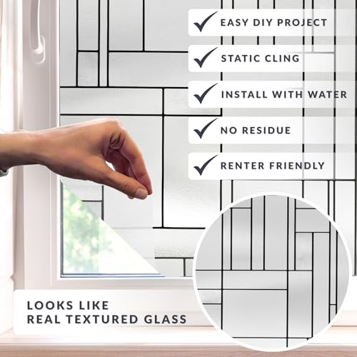 Skyline Window Privacy Film by Artscape - Textured Leaded Glass Design, Static Cling, Day and Night Privacy, UV Protection, Long-Lasting Vinyl, Made in USA - 36 x 72 Inch - color: Skyline