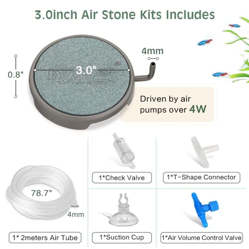 hygger Aquarium Air Stone Fish Tank Bubbler Quiet Ultra High Dissolved Oxygen Stone Kit Nano Fish Tank Air Stone Bubble Stainless Steel Air Stone for Aquarium Fish Tank and Hydroponics-3.0inch - size: 3.0inch