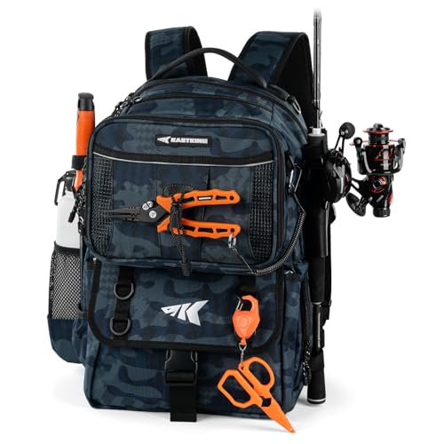 KastKing BaitSpace Fishing Tackle Backpack with Removable Bait Binder,2 Rod Holders Storage Fishing Gear and Equipment - color: G: Blue Camo（Without tackle box）