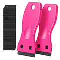 DEKEones Plastic Razor Blade Scraper, 2 Pack Razor Scraper with 100 Pcs Razor Blades for Removing Glue, Sticker, Decals, Tint from Car Window and Glass(Pink)