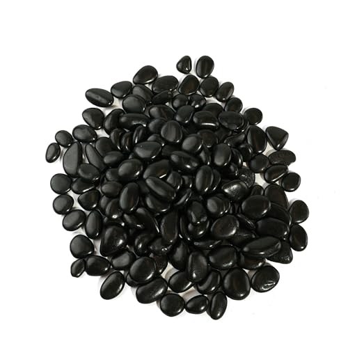300 LBS River Rocks, StoneCreek, Decorative Garden Stones for Plant Landscaping, Polished Gravel Filler Pebbles for Home Decoration, Vases, Succulents, Flower Beds and Fish Tanks (Black, Medium) - color: Black, size: 300 LBS