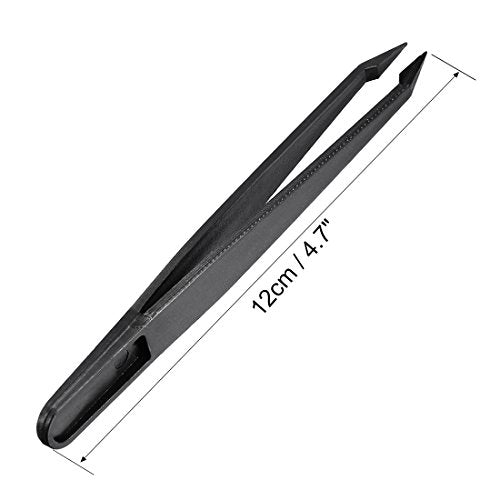 uxcell Plastic Anti-static Tweezers, Precision Slant Point Tip for Craft DIY Beauty Electronics Repair Tool Black - style: Slant Pointed Tip