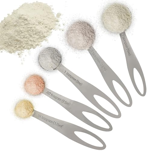 5-Piece Stainless Steel Measuring Spoon Set for Cooking and Baking, Heavy Duty, Fits in Spice Jars, Accurate for Dry and Liquid Ingredients