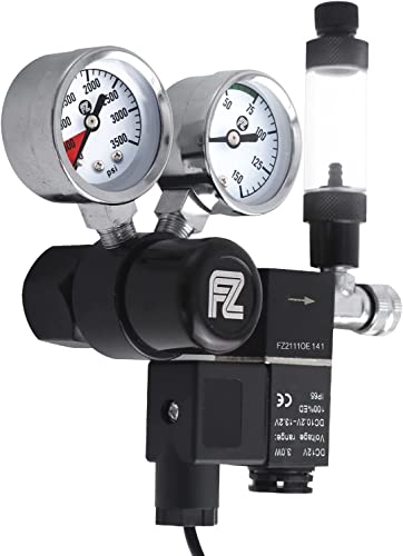 FZONE Aquarium Co2 Regulator DC Solenoid with Bubble Counter and Check Valve Plant Grow DIY CO2 System CGA320 Side Open Cylinder