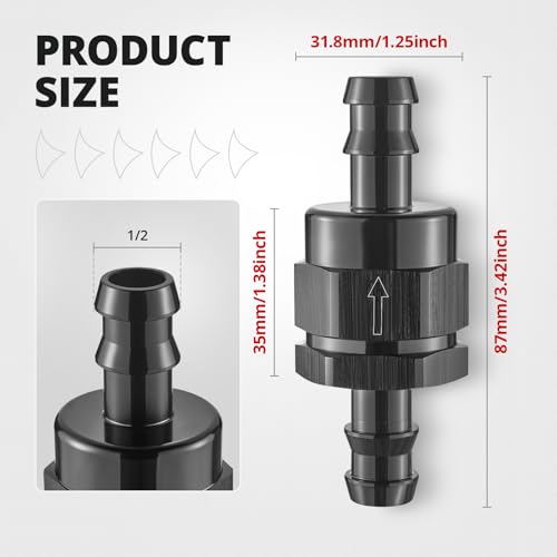 EVIL ENERGY 1/2" Check Valve, One Way Non-Return Valve Fitting Aluminum Black - size: 1/2
