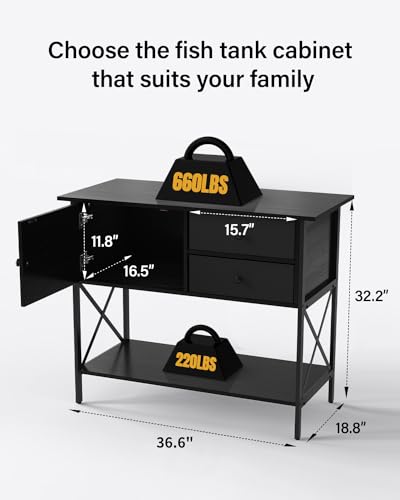 Fish Tank Stand 40 Gallon: Sturdy Aquarium Stand with Accessories Storage - Metal Tank Stands Table for 40-50 Gallon Reptile Breeder Turtle Terrarium - 36.6"x18.8" Weight Capacity 660 lbs - color: Black-X, size: 40-50 Gallon