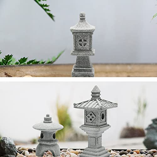 Saihisday 3PCS Mini Pagoda Garden Statue, Miniature Japanese Style Pagoda Lantern, Outdoor Fairy Garden Decor for Micro Landscape Yard Aquarium Bonsai Zen Garden Decoration - size: Circle Pagoda Statue