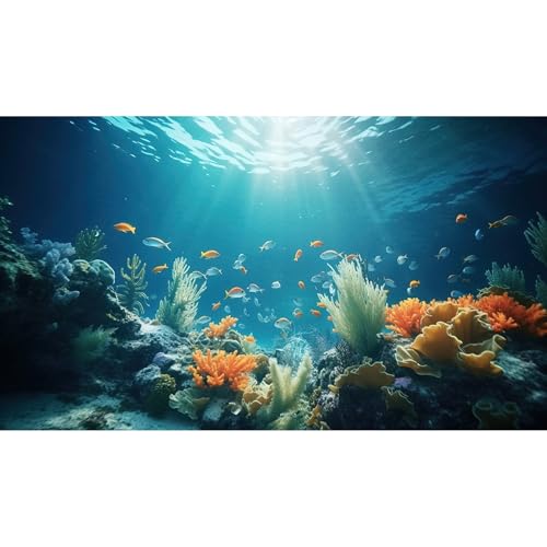 Under The Sea Fish Tank Background Deep Sea Coral Reef Aquarium Background Underwater Rock Aquatic Plants Sunray Terrarium Backgrounds Tropical Fish Ocean Floor Fish Tank Backgrounds Decors 30x12in - color: Orange Blue, size: 24(W)x12(H)inches/ 60(W)*30cm