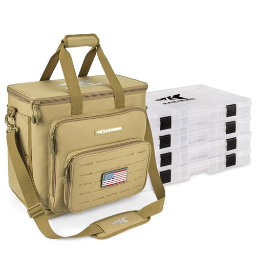 KastKing Karryall Fishing Tackle Bags with 4 * 3700 Tackle Trays, Fishing Bags for Saltwater or Freshwater Fishing - Fishing Gear Storage, Khaki - color: Khaki, size: Large - 4*3700 Trays