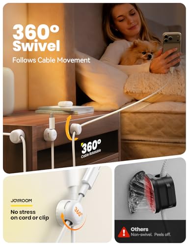 8-Pack JOYROOM Magnetic Cable Clips Organizer [Cord 360° Rotatable] Wire Keeper Holder with Strong Adhesive, Nightstand Desk Cable Management Phone Charger Holder for Car Wall Home Office Accessories