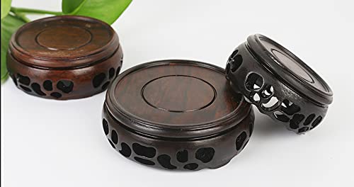 GOLDY&WENDY Chinese Wooden Chicken Wing Wood Base Round Carved Vase Plant Buddha Display Stand Home Craft Pedestal - size: 4.5x4.5x1.0 in