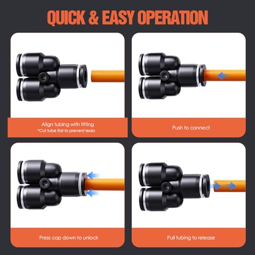 TRILINK 3/8" OD Push to Connect Fittings – Air Line Splitters Connectors, Quick Connect Pneumatic Fittings, Push Lock Air Hose Fittings for Compressor, Air Tools & Tubing (10 PCS)
