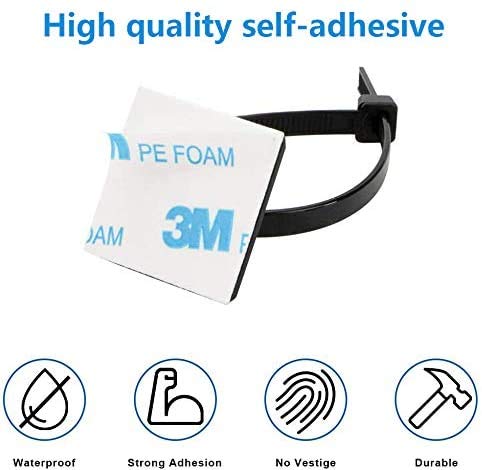 Zip Tie Mounts - SeuYeugX 1000 PCS Cable Self Adhesive Mounts Set for Wire Management with Stick Pads Anchors Clips Squares Holders (Black) - color: 1000pack Black
