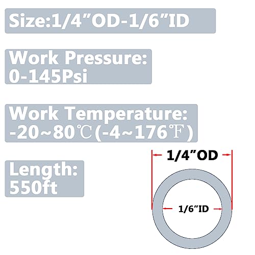 Pneumatic 1/4" OD Tubing 550Ft PU Air Tube Hose Pipe for Air Line or Water Transfer (Clear) - color: Clear, size: 1/4"OD