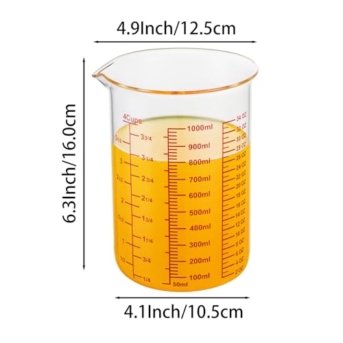 High Borosilicate Glass Measuring Cup-V-Shaped Spout，Glass Measuring Beaker for Kitchen or Restaurant, Easy to Read, 1000 ML (32 Oz, 4Cup) - size: 4Cup,1000ML