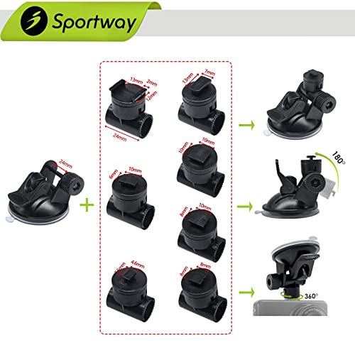 Sportway S40 Dash Cam Suction Mount (3rd Gen) with10pcs 360 Rotating Joints Compatible for Rexing, Old Shark, Yi, TOGUARD, Compark, Kingslim, Crosstour and Most Dash Cameras, DVR, GPS