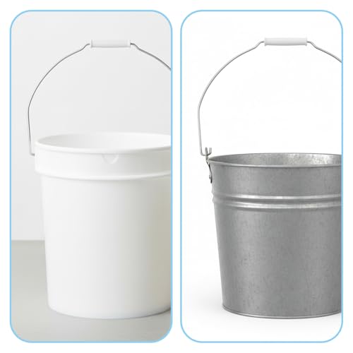4 PCS Bucket Handle Replacement 5 Gallon White Metal Bucket Handles with Plastic Grip Ergonomic Iron Replacement Buckets Handles for Home Household Garden Construction