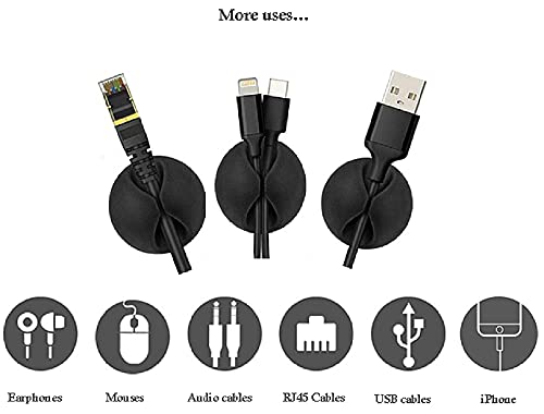 Cable Wire Cord Clips Organizer Holder Self-Adhesive Cord Management System for Charging USB Network Headphone Cables for Car Desk Office Home (Pack of 6 Black Silicone)
