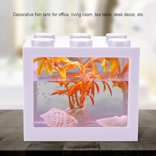 Mini USB LED Aquarium Fish Bowl Plastic Tank with White Light for Desk Tabletop Decor Energy-Saving Office Accent(White) - color: White