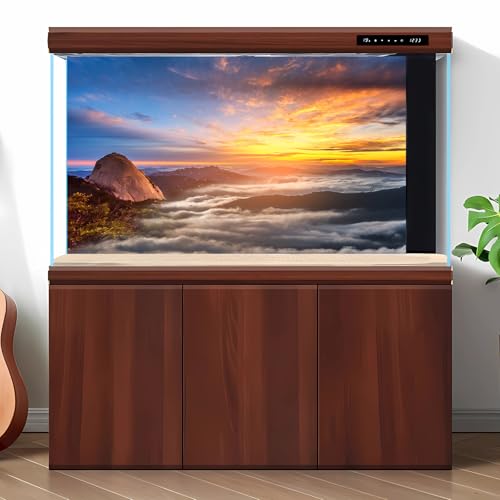 Sunrise Mountain Aquarium Background Lush Clouds Mountain Peaks Terrarium Backgrounds Sunset Foggy Mountain Landscape Fish Tank Background Misty Sunrise Rock Mountain Reptile Tank Backgrounds 24x12in - color: Orange_Blue, size: 24(W)x12(H)inches/ 60(W)*30