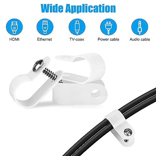 RGBZONE 120pcs 3/8 Inch White R-Type Cable Clips with Screws, Nylon Plastic Wire Clips for Indoor Outdoor Electrical Wire Cord Management (10.4mm, 3/8 Inch) - color: White, size: 3/8 Inch