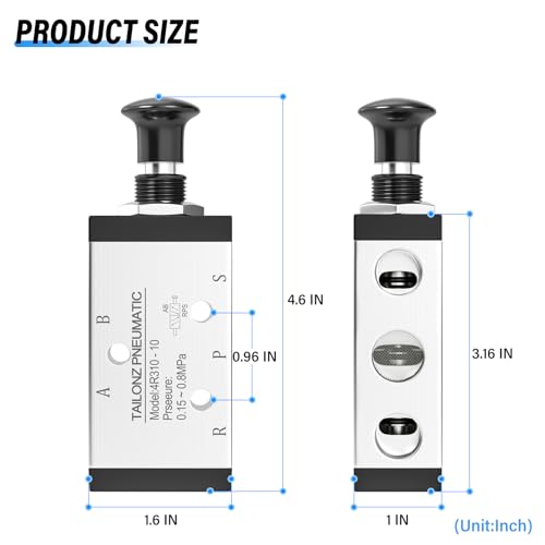 TAILONZ PNEUMATIC 3/8"NPT 5 Way 2 Position Air Hand Lever Operated Valve Pneumatic Solenoid Valve Manual Control Push-Pull 4R310-10 - size: 3/8"NPT, style: 5 Way 2 Position Manual