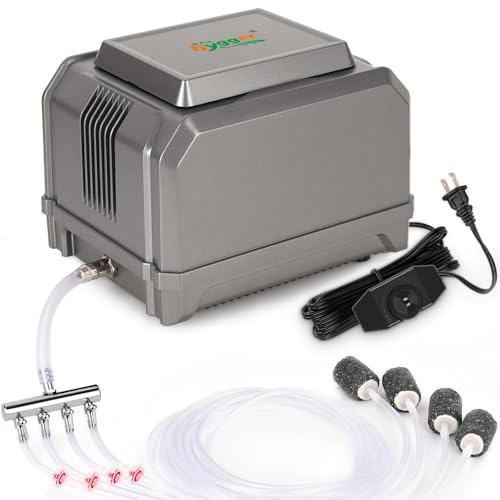 hygger Aquarium Air Pump 10W/15W 0.025Mpa/0.03Mpa Powerful Adjustable Fish Tank Air Pump 4 Outlets Oxygen Aerator for Medium Large Fish Tank Up to 1000 Gallon,Samll Pond,Hydroponics,Commercial Use - size: 15W(350GPH)