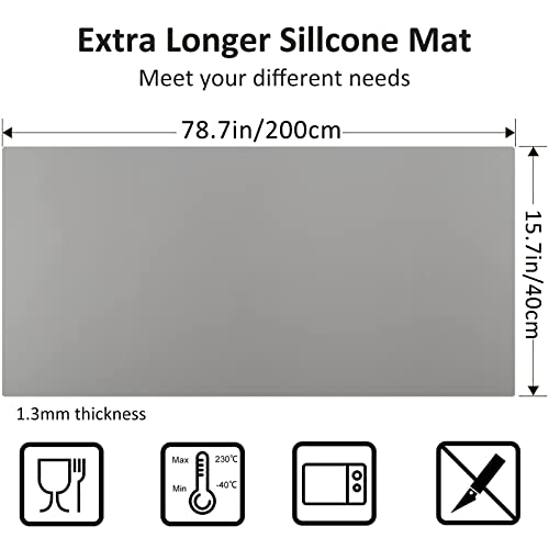 Large Silicone Heat Resistant Mat 78.7” x 15.7”, Nonslip Silicone Mats for Kitchen Counter, Countertop Protector, Nonstick Waterproof Craft Mat Table Placemat, Gray - color: Gray, size: 78.7"L x 15.7"W