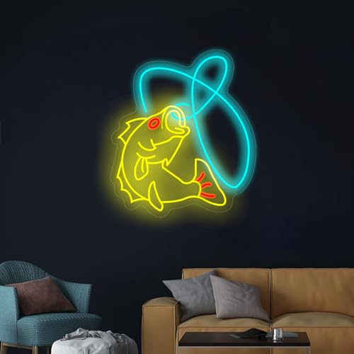 Fishing Neon Sign Dimmable Fish Neon Light for Fishing Shop Wall Decor USB Powered Fishing Hook LED Lights for Fishing Gear Store Yacht Man Cave Living Room Fishing Lover Boys Gifts - color: Neon Fish