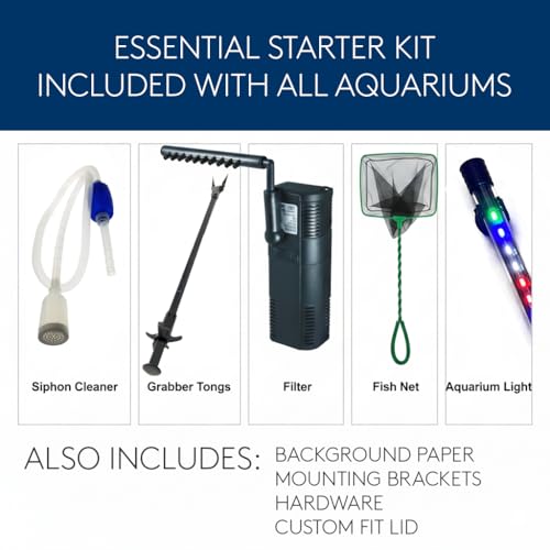 Aussie Aquariums 3.0 Wall Mounted Fish Tank Kit with LED Lighting, Built-in Filter System, Modern Space-Saving Design, Complete Accessories Set (Skyline, Black)