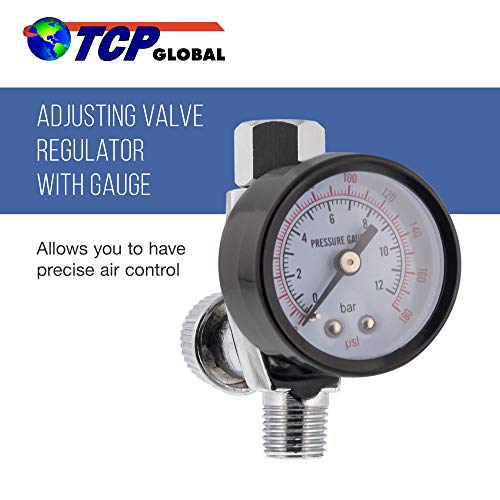 TCP Global Air Adjusting Valve Regulator (1/4" NPT) with Gauge - Air Pressure Regulator for Spray Guns and Pneumatic Tools