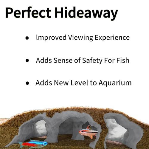 3D Printed Aquarium Underground Natural Cave,Under Gravel Tunnel Cave Decorative Habitat Shelter for Corydora Catfish, Kuhli Loach, Clown Loach,Betta (Large)