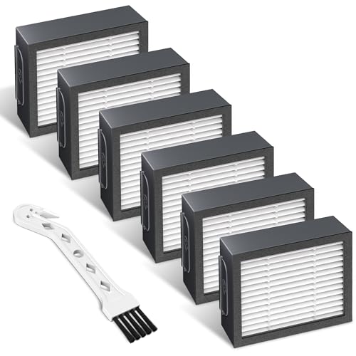 Improvedhand Filters Replacement for i-Robot Roomba E I & J Series i1+ i3 i3+ i4 i5/plus i6 i6+ i7 i7+/plus i8 i8+ E5 E6 E7 Vacuum Cleaner parts 4639161,6 Pack High Efficiency Filters+1 Cleaning Brush