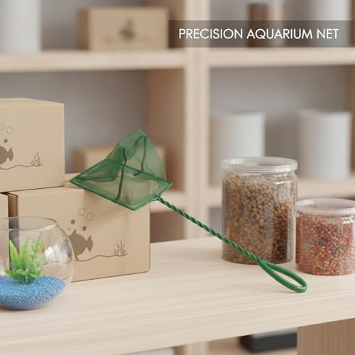 Square Frame Aquarium Fish Net with Green Mesh (1 PC) - size: 14.17 x 4.72 x 3.94"