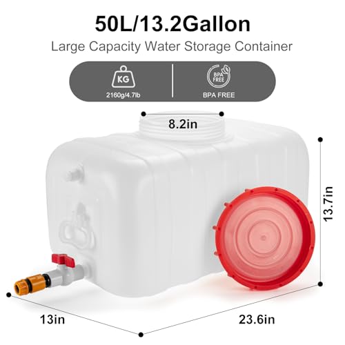 13.2 Gallon Water Tank with Faucet, Water Storage Container for Camping, Portable First Aid Water Storage for Outdoor Hiking, RV, Autonomous Driving Tour, 23.6 x 13 x 13.7in - size: 23.6 x 13 x 13.7in
