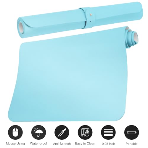 Boutilon Leather Desk Pad Protector,Non-Slip Mouse Pad,Laptop Desk Pad,Office Mouse Mat,Waterproof Leather Desk Blotter,Desk Writing Pad for Office and Home (S-Light Blue,24"x 14") - color: Light Blue, size: S 24" x 14"