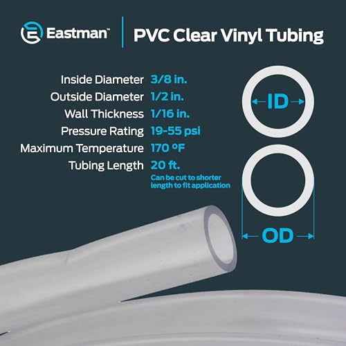Eastman 3/8 Inch ID (1/2 Inch OD) PVC Clear Vinyl Tubing, 20 Foot Length, 98566 - size: 3/8 in. ID x 1/2 in. OD, style: 20 Ft.