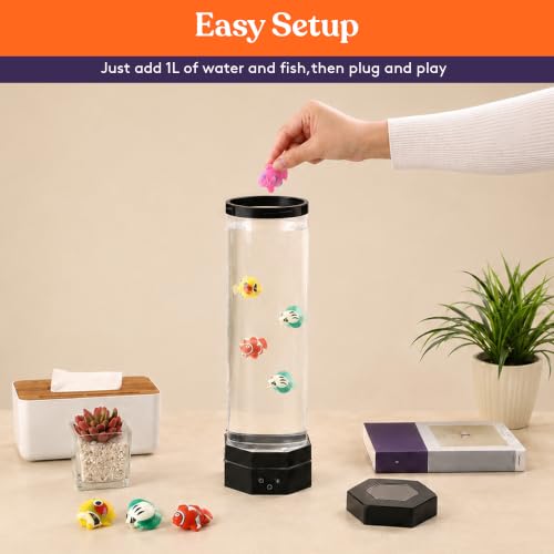 Special Supplies Aquarium Sensory Fish Bubble Light Tube with 16 LED Color Changing Nightlight Effect, Remote Control, and 5 Fish, Colorful Desk Standing Lamp