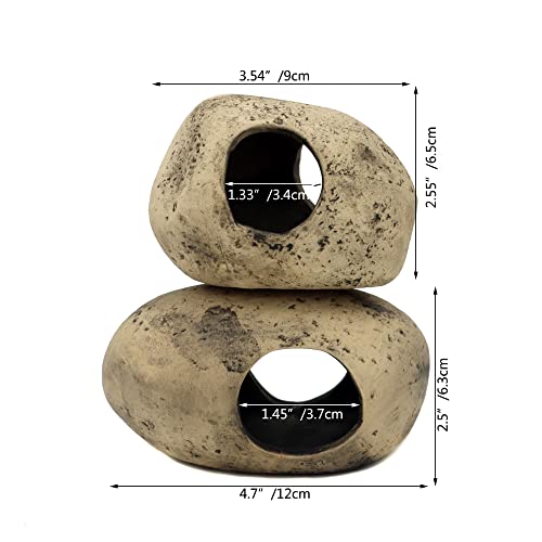 Stackable Aquarium Ceramic Decorations Rock Caves,Betta Fish Tank Decor Accessories,Hideaway for Shrimp Cichlid Hiding Breeding Spawning (Set of 2)