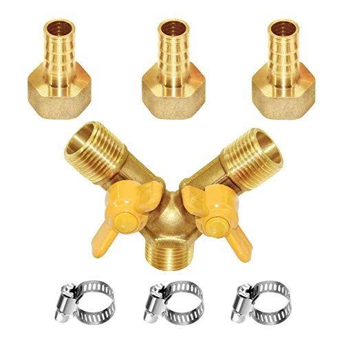3 Way Shut off Ball Valve 1/4" Hose Barb Y Shaped 2 Switch Brass Fitting - size: 1/4 Inch - 1 pc